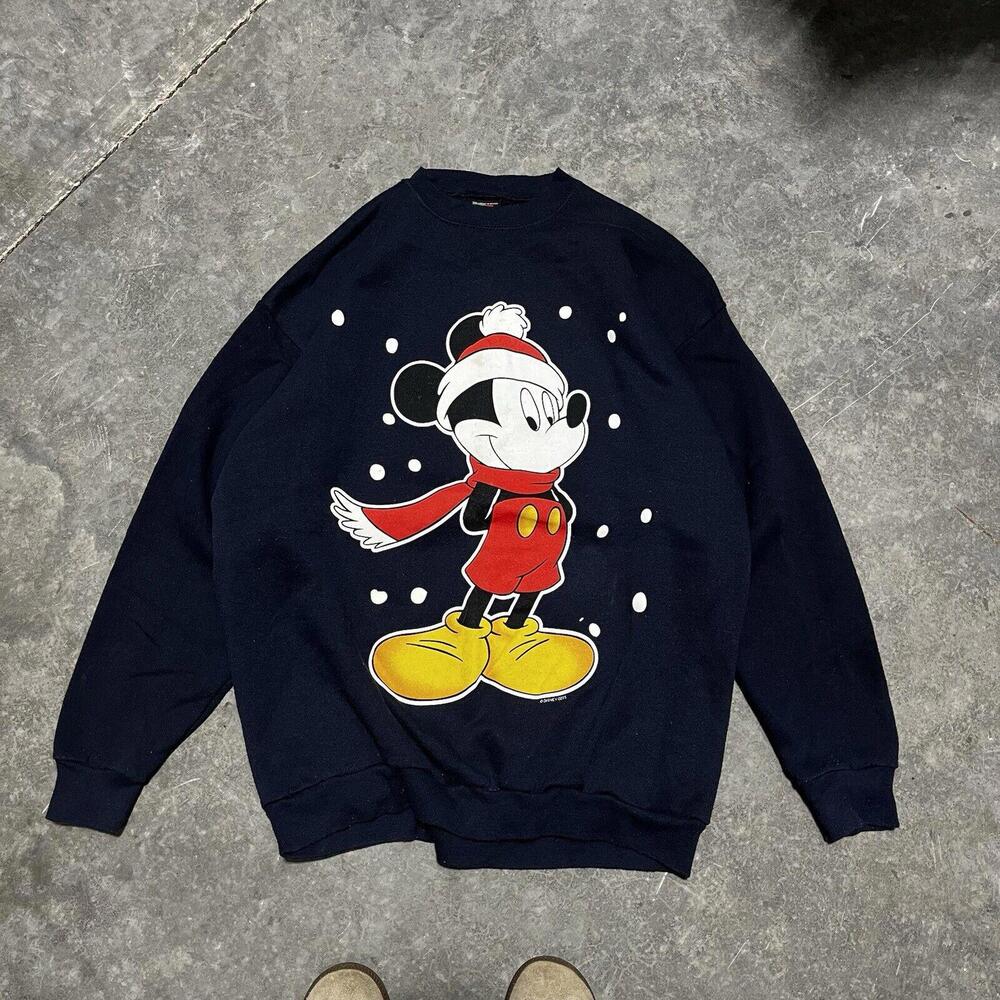 Vintage Mickey Snowing Christmas Sweatshirt By Jerry Leigh- XLarge- 90s Disney